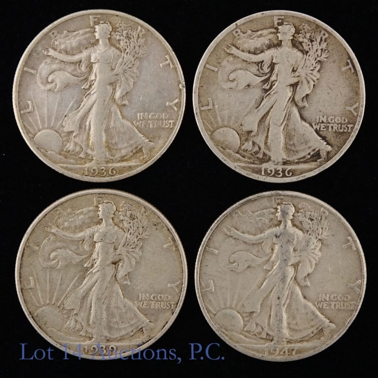 1936d '36s '39d & '47d US Silver W/L 50c, 4 (1 of 2)