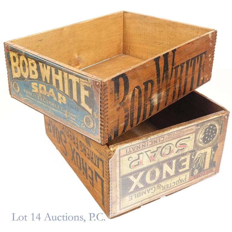 Procter & Gamble Wood Shipping Crates (2): Three wood shipping crates from around the late 1800s or early 1900s for shipping products from Procter & Gamble in Cincinnati. The boxes, largest to smallest respectively, measure approximately
