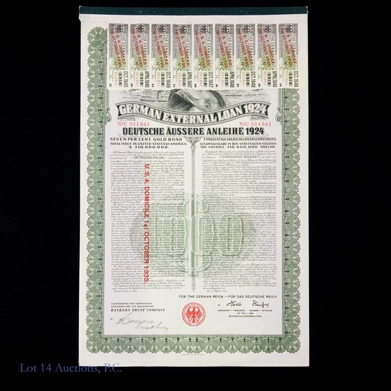 1924 German External Loan Certificate w/ Coupons (1 of 4)