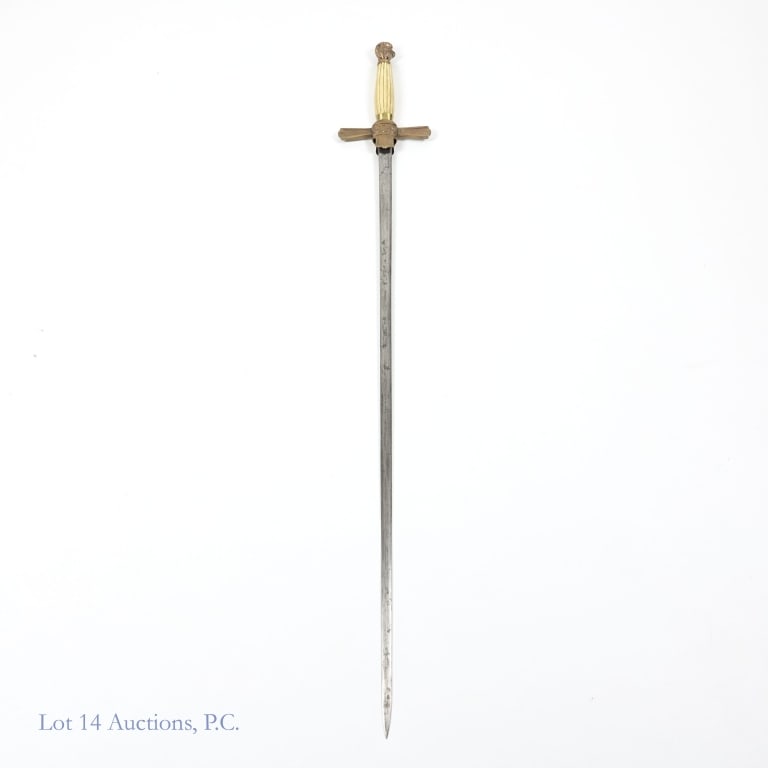 Civil War Era Militia NCO 1840 Sword 30" Blade: Civil War era Militia Noncommissioned Officers' NCO 1840 sword. Bone handle, helmet shaped pommel, C.T.A.S on the cross guard. There are two small holes on the handle. It appears that there was a plaq