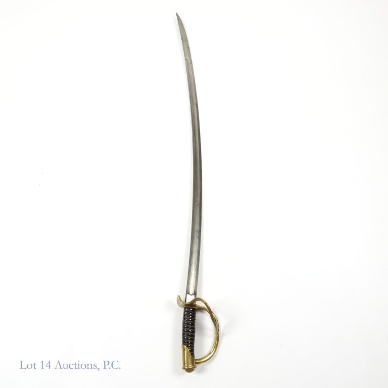 1864 Civil War Light Cavalry Saber M1860 C. Roby: 1864 Civil War Light Cavalry Saber M1860. Stamped C. Roby, W. Chelmsford Mass. on one side and U.S 1864 AGM on the other. Handle has been lacquered, with leather and wire intact and in good condition.