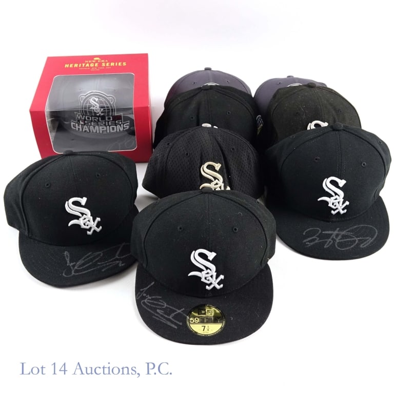 9 White Sox Autographed Caps AS IS: Assortment of nine autographed White Sox baseball caps. Caps included are as follow: 2005 World Series Champions cap signed by Joe Crede. This cap is brand new and still in its original box *** three