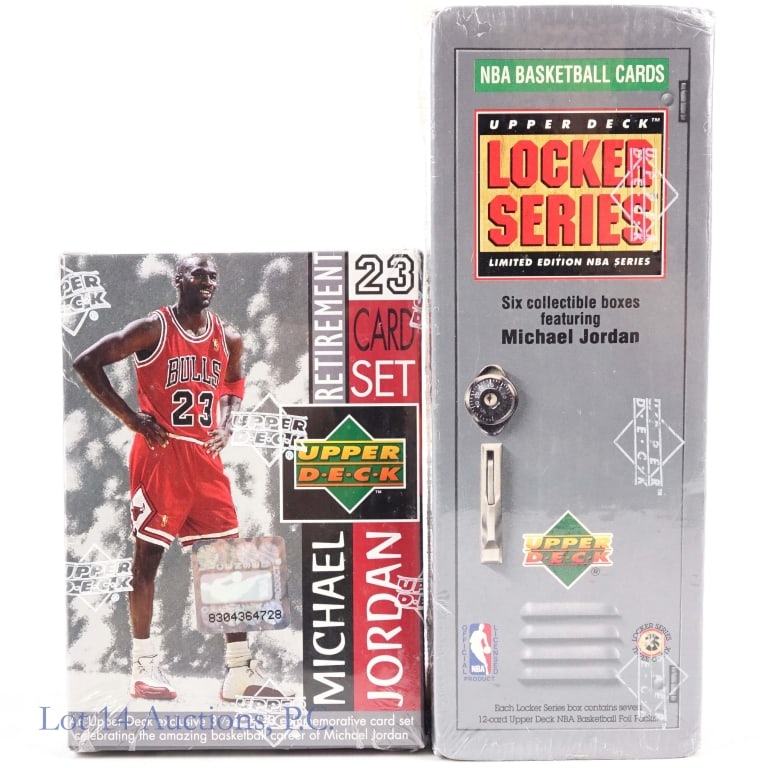 Michael Jordan UD Basketball Cards, Factory Sealed: Two (2) factory sealed sets of Upper Deck Michael Jordan NBA basketball cards: 1991-92 Upper Deck Limited Edition Michael Jordan locker series box (#3 / 6) - contains seven Upper Deck foil packs (12