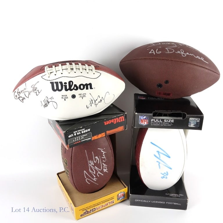Chicago Bears Signed Footballs (4): Collection of four footballs, each signed by a former Chicago Bears player. One football has multiple signatures including Mike Ditka, Kevin Butler, and several other players we cannot identify. This