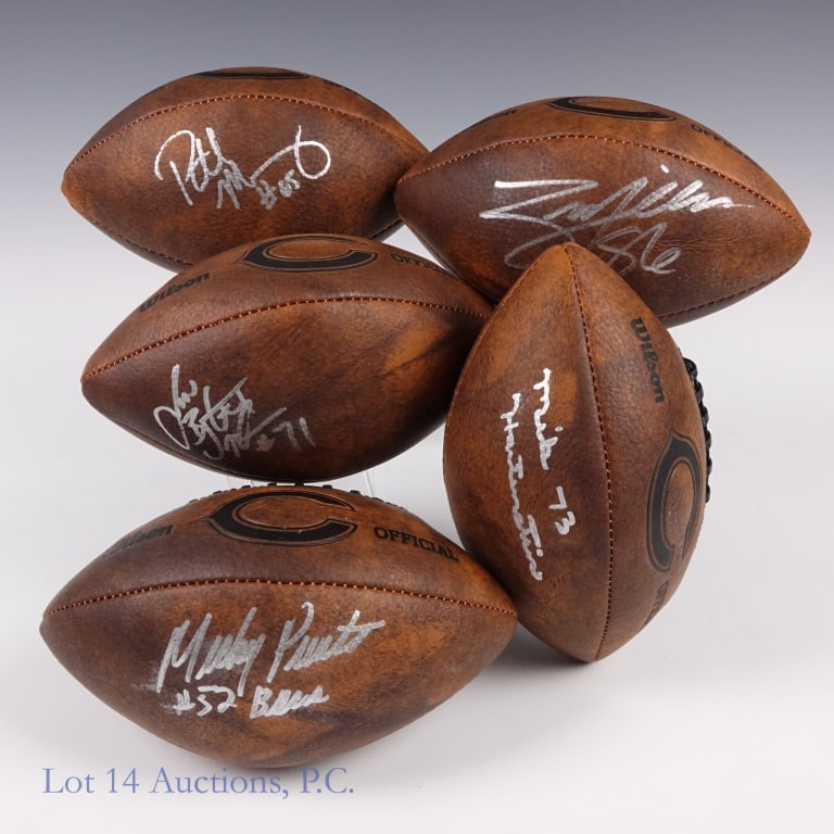 5 Chicago Bears Signed Mini Footballs: Perfect for the collector with limited space, here are five mini Wilson footballs, each signed by a former Chicago Bears player. Each football is approximately 9 inches long. There are signatures