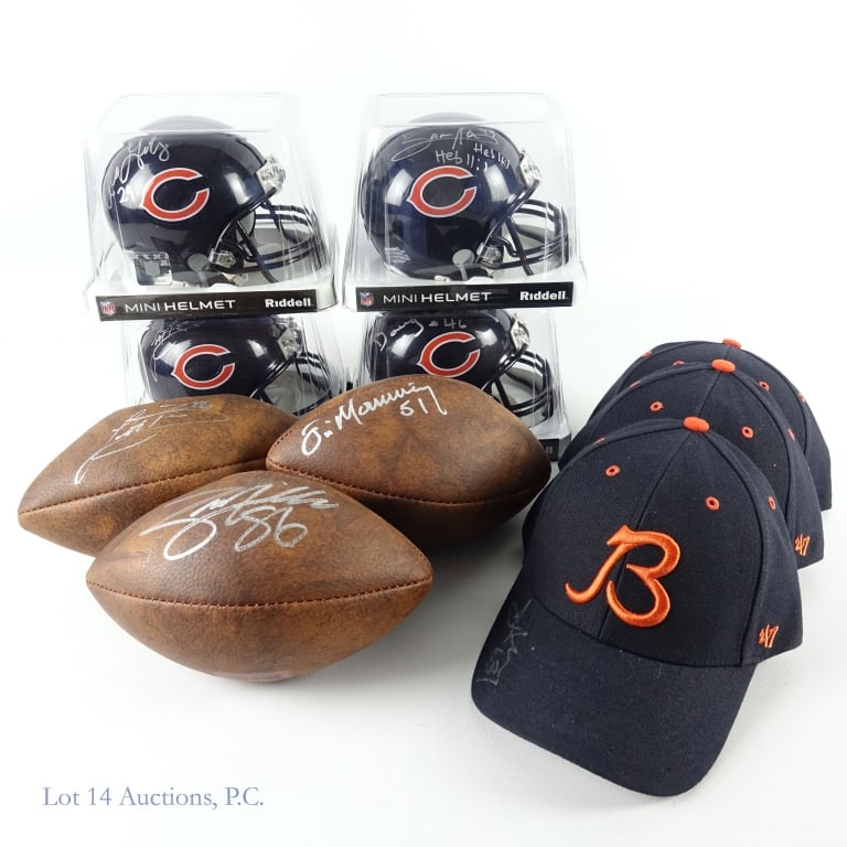 Chicago Bears Autographed Memorabilia **: ** This lot is sold "as is" with no COAs or guarantees ** Four (4) Chicago Bears signed Riddell mini-helmets: Doug Plank (inscribed "#46") ** Dennis Gentry (inscribed "29") ** Alex Brown (inscribed "9