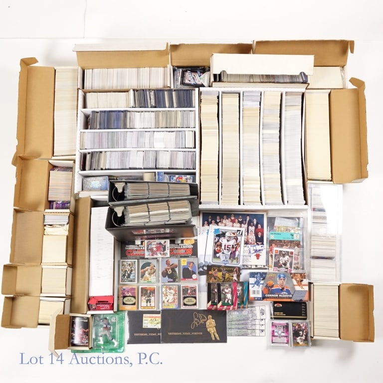 Basketball Football Hockey Cards (82+ Pounds) ***: *** LOCAL PICKUP or 3rd PARTY SHIPPING only. Lot 14 Auctions will NOT ship this lot from our facility. *** Over 82 pounds of Basketball, Football, and Hockey cards. Condition, year, and manufacturer