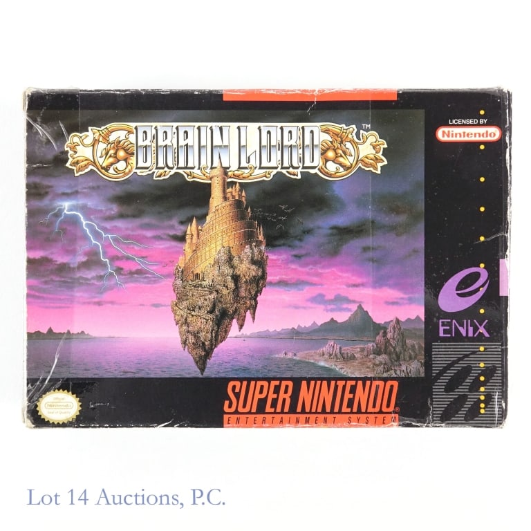 SNES Brain Lord Game With Box: Super Nintendo Entertainment System 1994 Brain Lord game. Includes box but missing manual. Box has significant signs of wear, see photos for condition and details.