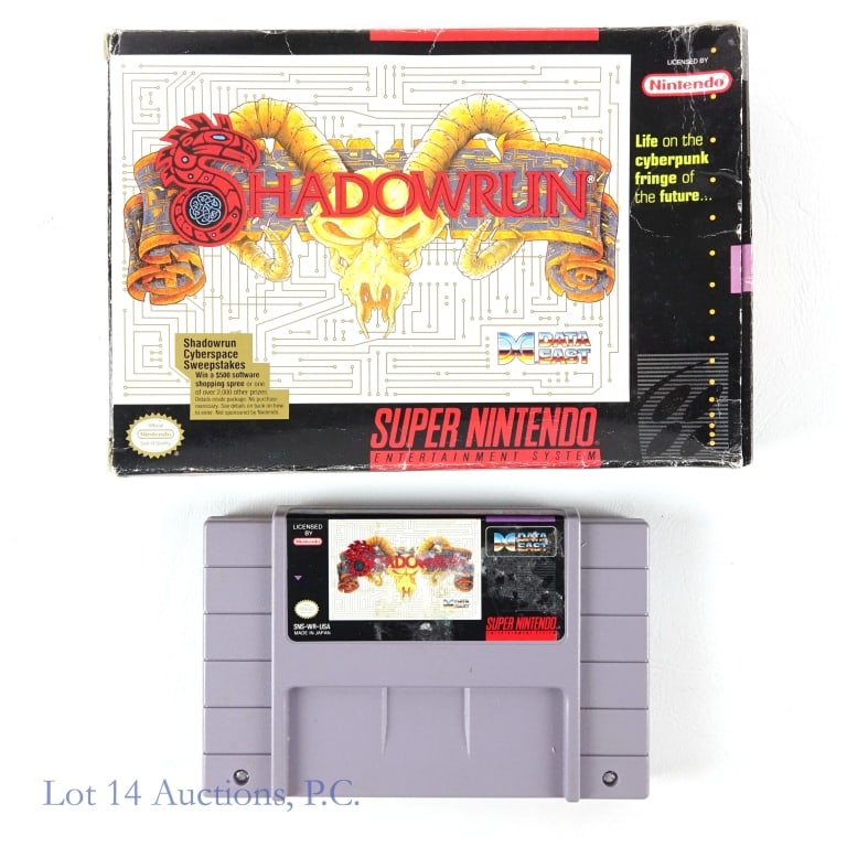 Super Nintendo Shadowrun Game With Box: Super Nintendo Entertainment System Shadowrun game. Box included but no manual. Box shows significant wear, see photos for details.