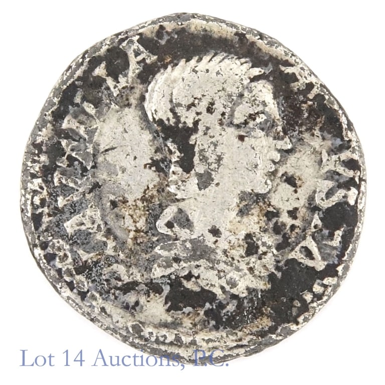 (81 AD) Roman Emperor Domitian Silver Denarius ?: (81 - 96 AD) Roman Emperor Domitian silver denarius. Consigner not sure of coin details. Weighs 3.73 grams on Lot 14 Auctions electronic balance and diameter measures 18 mm. *** Lot 14 Auctions is