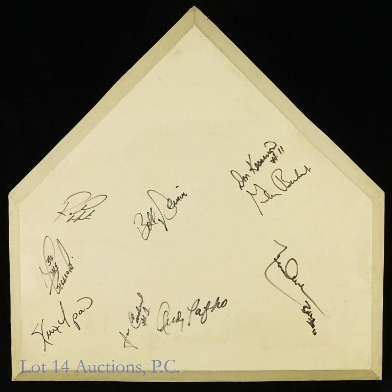 Chicago Cubs Autographed Home Plate Replica: *** This lot is sold "as is" with no COA or guarantees. *** Replica home plate rendered in soft rubber (16-5/8" x 16-7/8" - 4.5 pounds total weight). Top is signed in black sharpie by ten members of