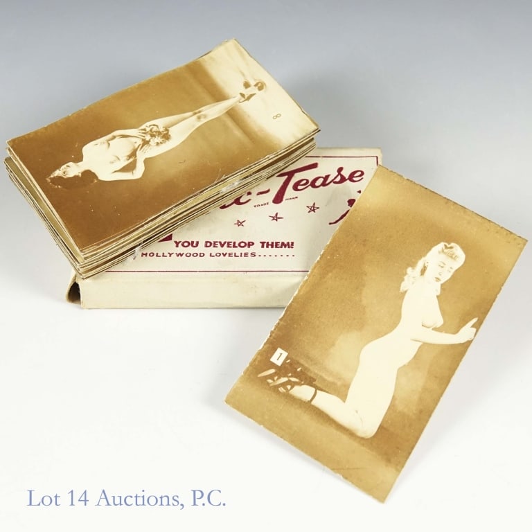 Pic-Tease Adult Nude Novelty Cards (13): The box calls these "Miracle Fotos"! Pic-Tease is noted as "The Fingers Game" with the idea being the players would guess how many fingers the nude model will display when the photo has been rubbed
