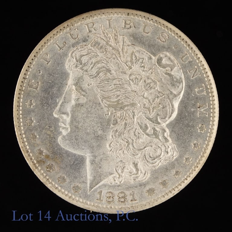 1881-S US Silver Morgan Dollar (*Some Org Luster): 1881-S United States silver Morgan dollar (San Francisco Mint). *Per consigner, still has some original luster. Metal is 90%-silver (ASW 0.7734 ozt.). *** Lot 14 Auctions is not a professional