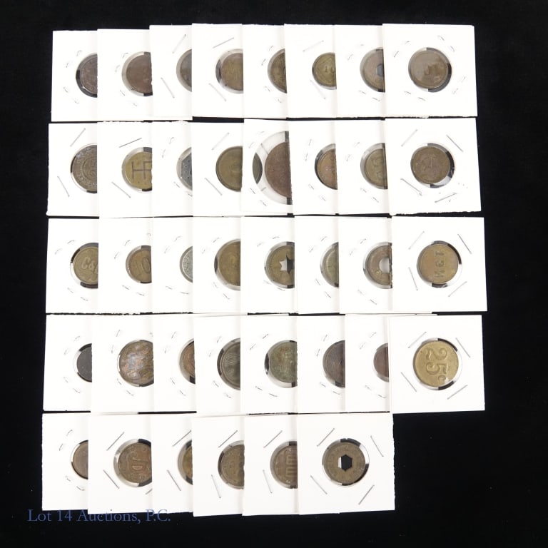 USA Various Tokens (38): Thirty-eight (38) United States tokens in 2 x2 holders. ***Lot 14 Auctions is not a professional numismatic grading agency. Consigner descriptions are provided as a courtesy to bidders. Please review