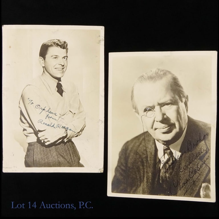 Ronald Reagan Charles Coburn Autographs: *** This lot is sold "as is" with no COAs or guarantees. *** Two black & white photographs, approximately 5" x 7". One shows 1930s-40s actor Ronald Reagan. Signed "To Orpheus from Ronald Reagan. This 