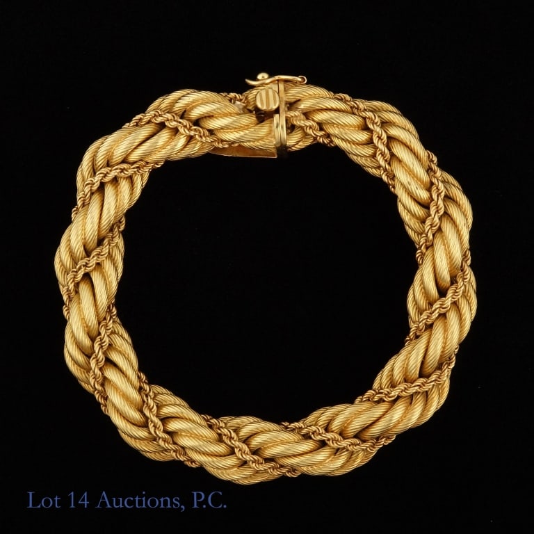 Tiffany & Co 18k Y. Gold HVY Twisted Rope Bracelet: Vintage Tiffany & Co twisted rope bracelet made with 18k yellow gold. Measures approximately 7.25" or 18.5cm long and about one centimeter wide. Weighs approximately 39.6g or 1.27 troy oz.