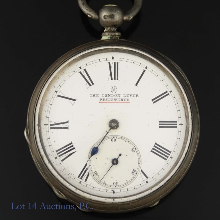 London Lever Silver Pocket Watch, Silver Fob Chain (1 of 9)
