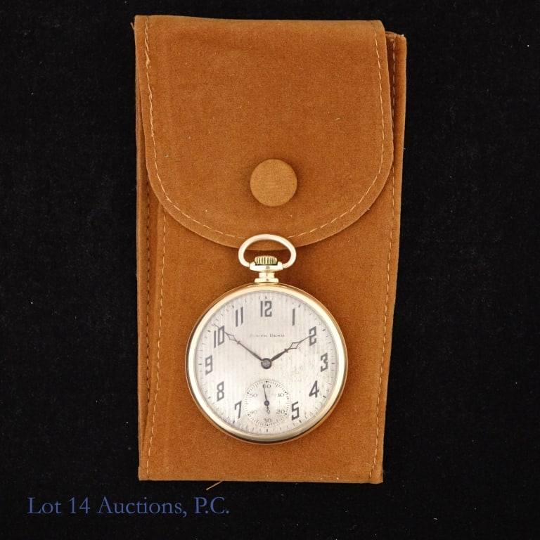 South Bend Studebaker 21 Jewel Pocket Watch: Circa 1926 South Bend Studebaker pocket watch. 14K gold filled 30 year case. Approximately 45mm case diameter. 21 jewel 8 adjustments movement. Watch is running but has not been tested for accuracy or