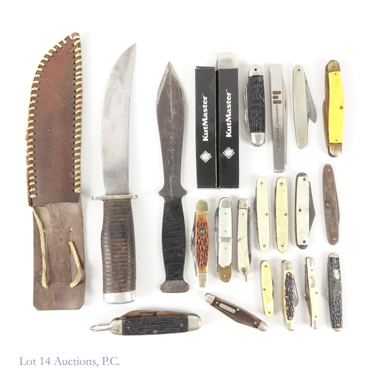 Assorted Knife Lot, Dakota NRA etc. (*20): Assorted Knife Lot, Dakota NRA etc. (*20). Assorted lot of an estimated 20 knives ranging from 3.5" to 11.5". Some names noted are Dakota (NRA), Elk Ridge, Sears & Son and more. Condition ranges from 