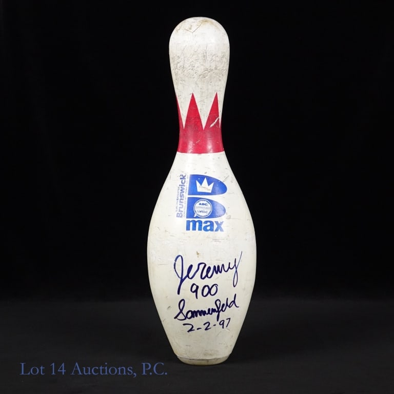 Jeremy Sonnenfeld Signed Bowling Pin: *** Per consigner, this autograph was collected in person. No COA. *** Brunswick Max bowling pin signed in black felt tip by Jeremy Sonnenfeld. The autograph is accompanied by the inscriptions "900"