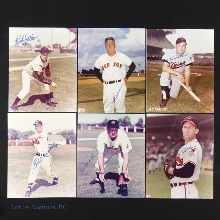 Autographed Baseball Star Pictures (13): *** This lot is sold "As Is" with no COAs or guarantees. *** Thirteen (13) 8" x 10" pictures signed by retired baseball stars: Richie Ashburn (Philadelphia Phillies) ** Lou Boudreau (Cleveland Indians