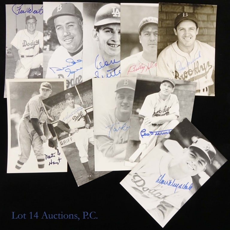 Los Angeles Dodgers Autographed Postcards (10): *** Per consigner, these autographs were gathered in person. No other COAs. *** Ten (10) black & white 3.5" x 5-3/8" postcards all signed by Brooklyn / Los Angeles Dodgers Hall of Famers: Walt Alston