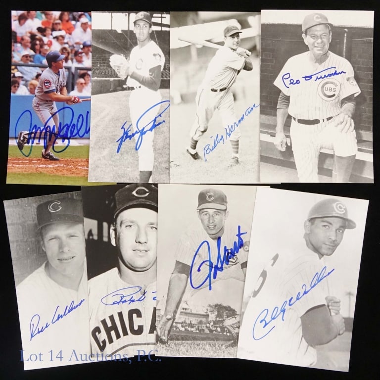 Chicago Cubs Signed Postcards (8): *** Per consigner, these autographs were gathered in person. No other COAs. *** Eight (8) black & white 3.5" x 5-3/8" (approximate dimensions) postcards all signed by Chicago Cubs Hall of Famers: