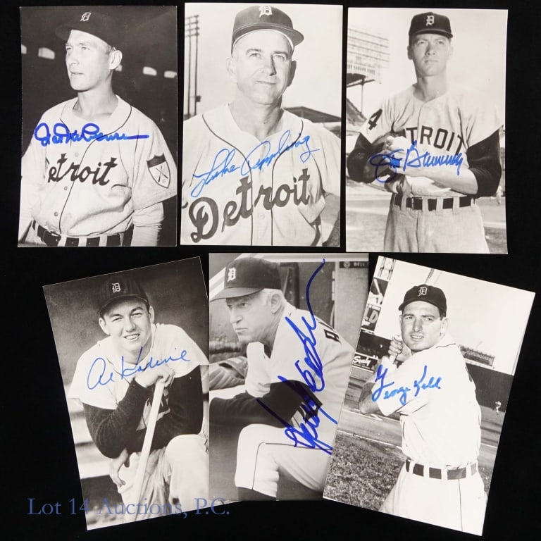 Detroit Tigers Signed Postcards (6): *** Per consigner, these autographs were gathered in person. No other COAs. *** Six (6) black & white 3.5" x 5-3/8" (approximate dimensions) postcards all signed by Detroit Tigers Hall of Famers:
