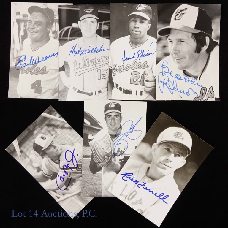 Baltimore Orioles Signed Postcards / Pics (7): *** Per consigner, these autographs were gathered in person. No other COAs. *** Seven (7) 3.5" x 5-3/8" (approximate dimensions) black & white postcards all signed by Baltimore Orioles franchise Hall