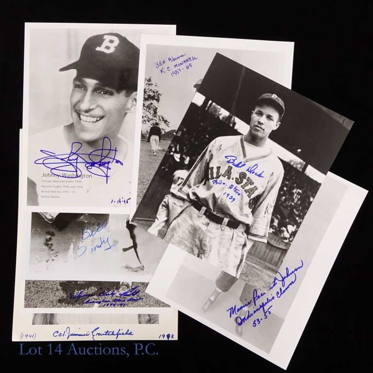 Negro League Signed 8" x 10" Photos (6): Six (6) black & white 8" x 10" photos of Negro League baseball players signed by Mamie "Peanut" Johnson (Indianapolis Clowns) *** Ben Adams (Kansas City Monarchs) *** Jimmie Crutchfield (Chicago