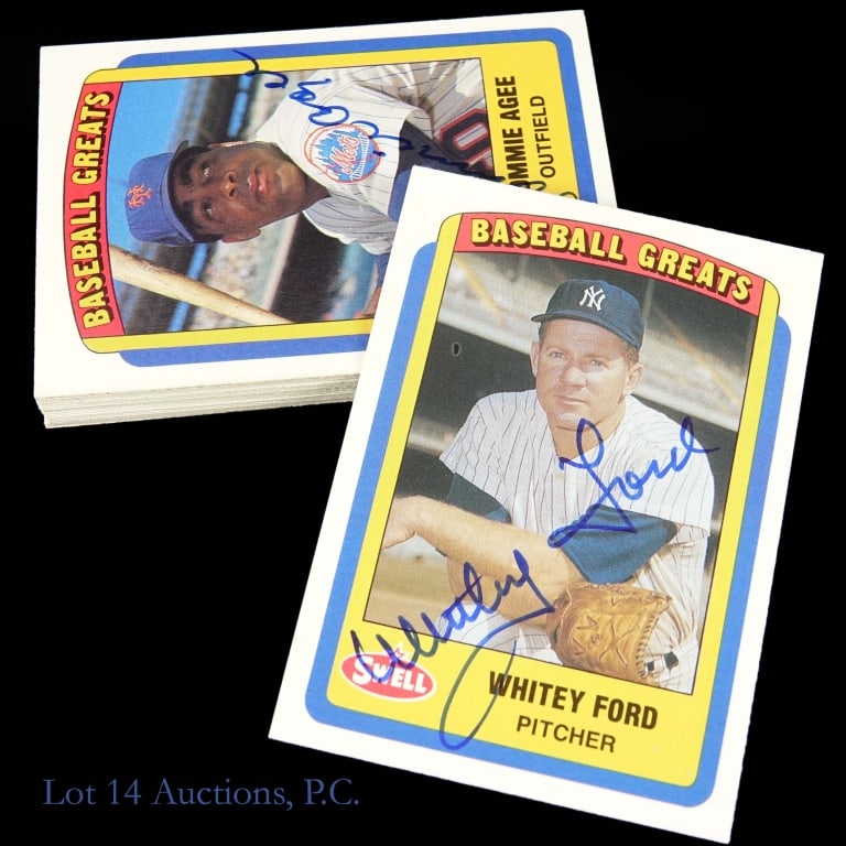 1990 Swell Baseball Cards Autographed (23): *** Per consigner, these autographs were gathered in person. No other COAs. *** 23 unique cards from the 1990 Philadelphia Chewing Gum Swell Baseball Greats baseball card set - all autographed: