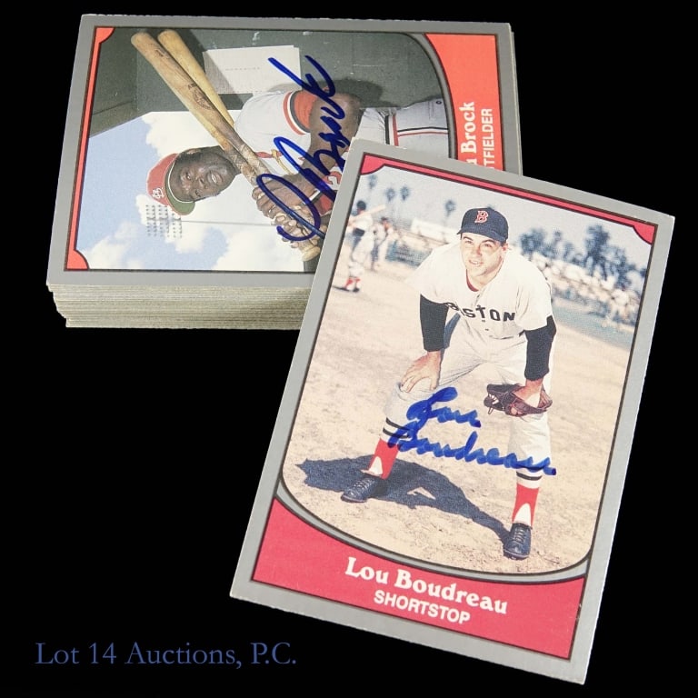 1990 Pacific Tr. Baseball Cards Autographed (39): *** Per consigner, these autographs were gathered in person. No other COAs. *** 39 unique cards from the 1990 Pacific Trading Cards Baseball Legends baseball card set - all autographed: Lou Boudreau