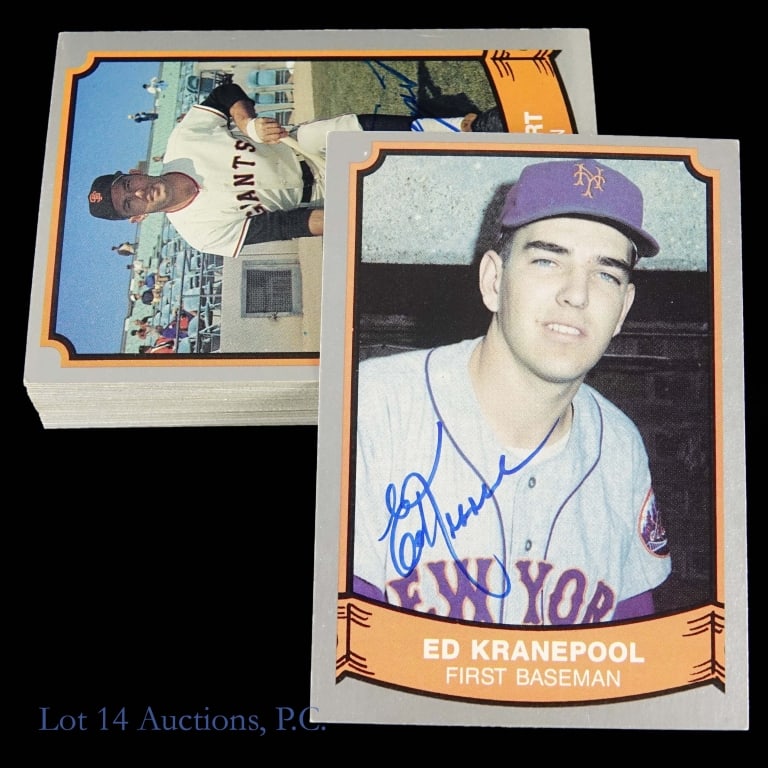 1989 Pacific Tr. Baseball Cards Autographed (34): *** Per consigner, these autographs were gathered in person. No other COAs. *** 34 unique cards from the 1989 Pacific Trading Cards Baseball Legends baseball card set - all autographed: Ed Kranepool