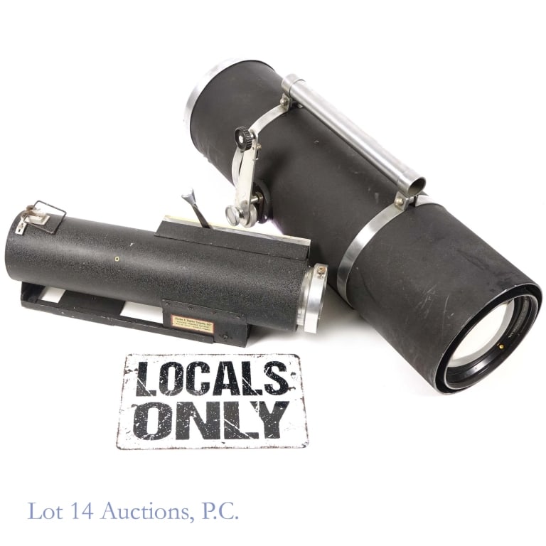Bausch & Lomb Lens & Hulcher Camera: U.S. Military / Air Force Charles A. Hulcher designed high speed sequence camera housing / lens housing. Diameter: 4.75". Height: 6.5". Length: 21.25". Weight: 11lbs. Also includes a Bausch & Lomb