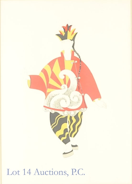 Picasso "Chinese Conjurer's Costume" Print: "Chinese Conjurer's Costume" by Pablo Picasso, originally designed in 1917 for the ballet Parade. Most likely printed after Picasso's death. Frame measures approximately 20.5 x 16.5".