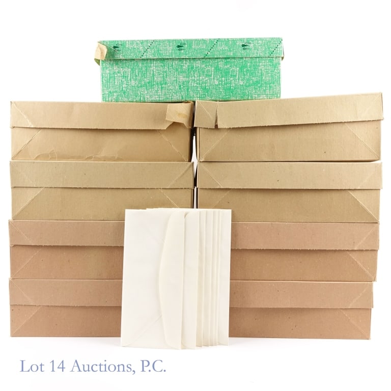 No. 9 White Envelopes (4500): Two boxes containing a total of approximately 4500 gummed No. 9 plain white envelopes (8-7/8" x 3-7/8"). These are NO self-sealing - they require dampening to seal. Total weight: 49 pounds.