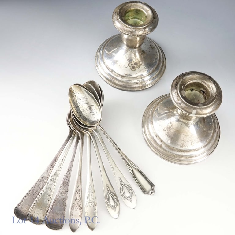 Sterling Silver 8 Spoons, Weighted Candlesticks (1 of 8)