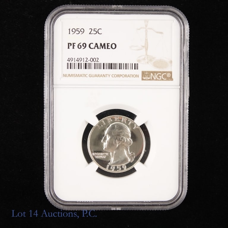 1959 US Silver Washington 25c (NGC PF69 Cameo) (1 of 6)