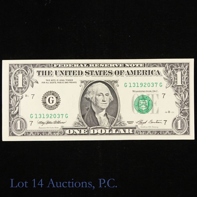 1993 US $1 Fed Res Note Overprint Error (CU) (1 of 3)