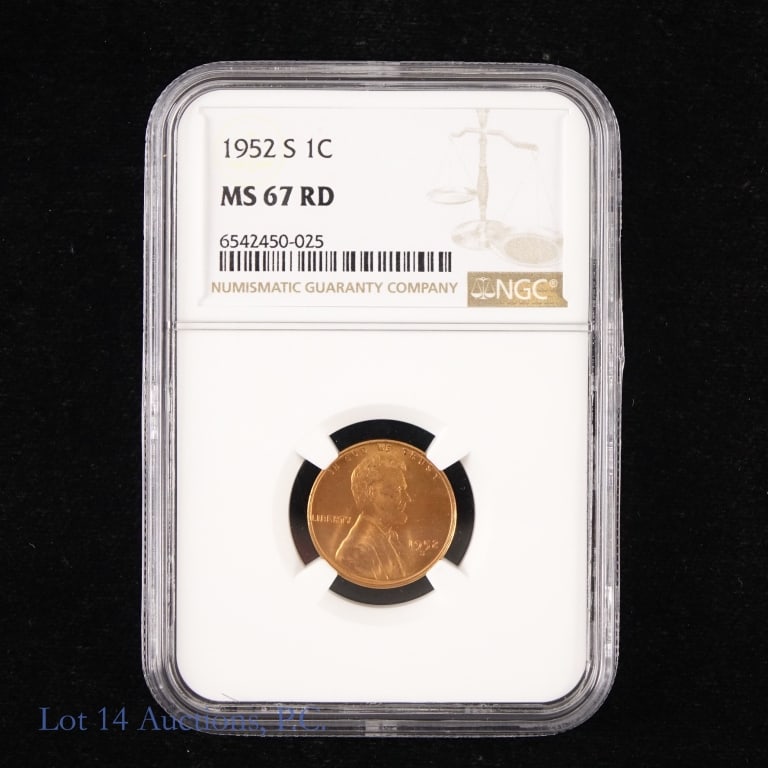 1952-S US Lincoln Wheat Cent (NGC MS 67 RD) (1 of 2)