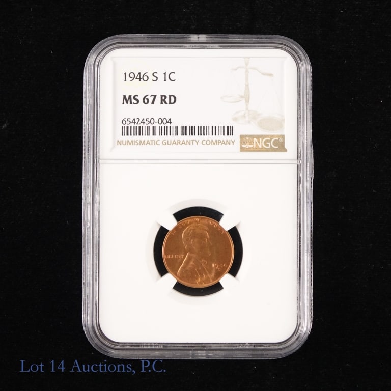1946-S US Lincoln Wheat Cent (NGC MS 67 RD) (1 of 2)