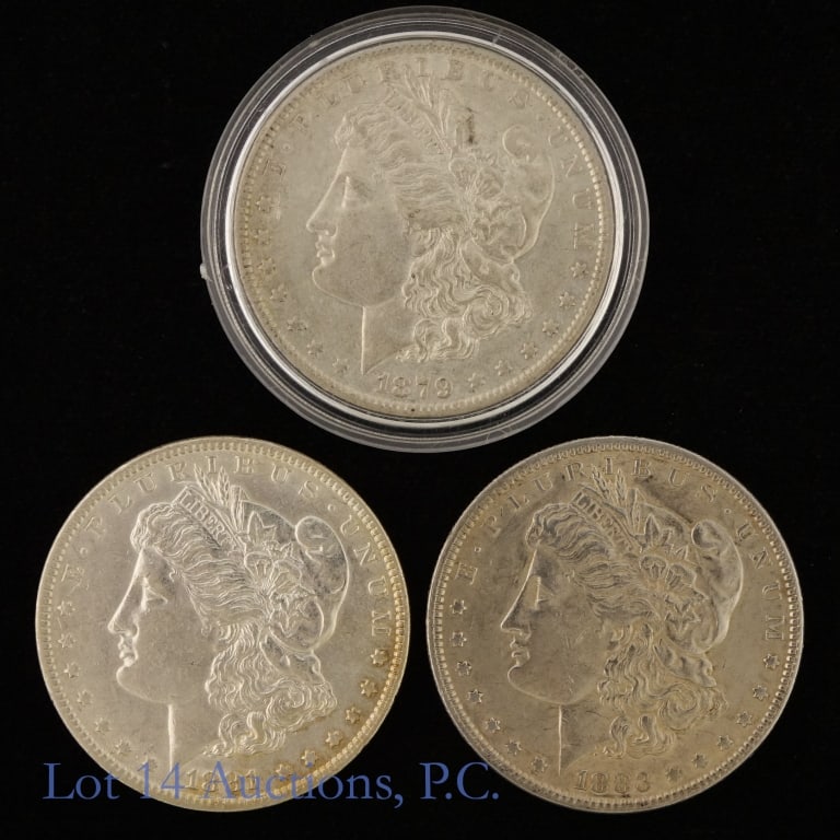 1879, 1881 & 1883 US Silver Morgan Dollars, 3 (1 of 2)