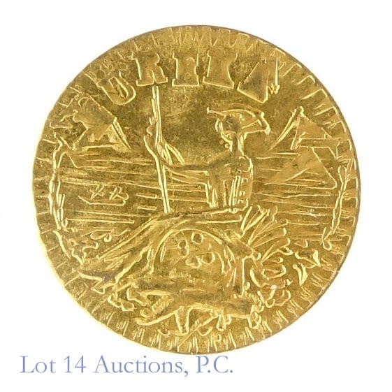 1853 US Rnd Calif. AOC Eureka 1/4 Gold Token: 1853 round California gold quarter dollar token. Obverse with arms of California - eureka. Reverse lettering at top of wreath CALIFORNIA, GOLD at bottom of wreath, and date within wreathe. Per consign