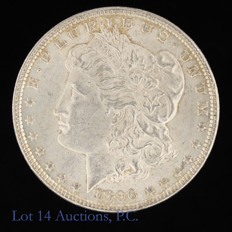 1896 US Silver Morgan Dollar (*Clean Check & Fld): 1896 (P) United States silver Morgan dollar (Philadelphia Mint). *Per consigner, still has some original luster, very lightly toned and clean cheek and fields. Metal is 90%-silver (ASW 0.7734 ozt.). *