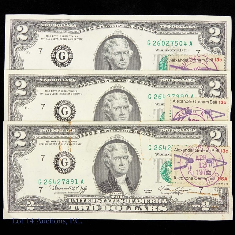 1976 US $2 Fed. Res. Notes w/ PM 13c Stamps (3) (1 of 4)
