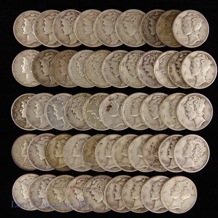 US 90%-Silver Mercury Dimes, 50 (1 of 3)