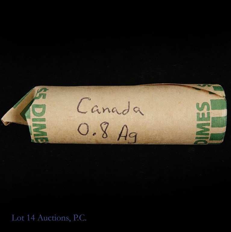 Canada 80%-Silver Dimes - ASW 3.0 Oz (50): Fifty (50) Canada 80%-silver dimes (Royal Canadian Mint). Metal is 80% silver (Lot estimated ASW 3.3 ozt. ) *** Lot 14 Auctions is not a professional numismatic grading agency. Consigner descriptions 