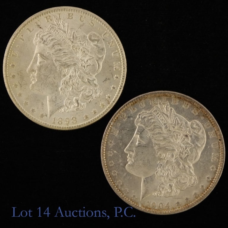 1898-O & 1904-O US Silver Morgan Dollars, 2 (1 of 2)