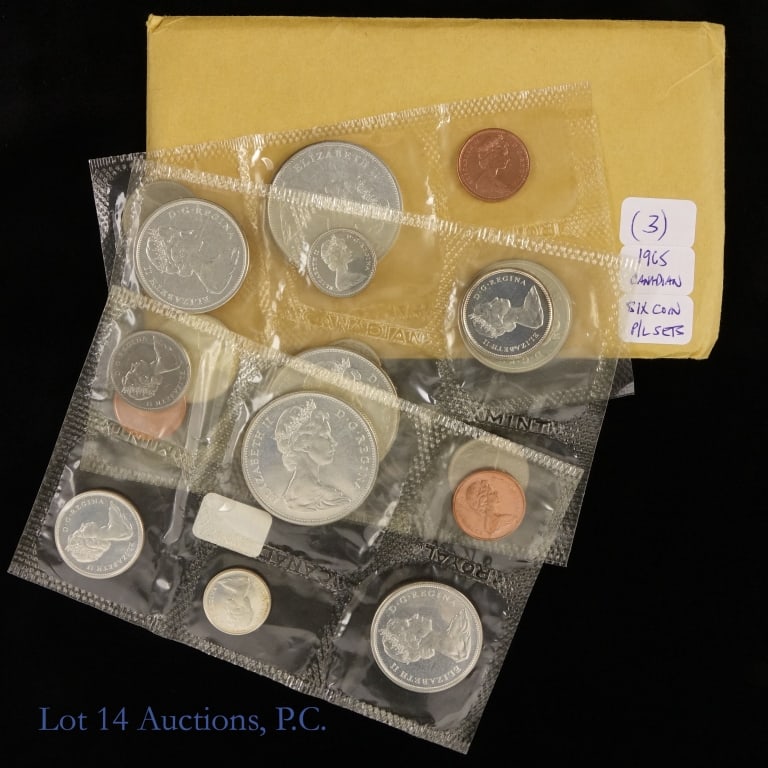 1965 Canada Silver 6-Coin Mint Set (ASW 3.3 Oz), 3: Three (3) 1965 Canada 80%-silver 6-coin proof-like mint set (Royal Canadian Mint) in original government blister pack. Metal's ASW is 1.1 troy ounce each set. (Lot's ASW is 3.3 troy ounces.) *** Lot 1