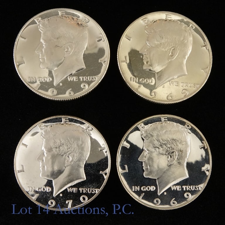 US 40%-Silver Proof Kennedy 50c, 4: Four (4) United States 40%-silver Kennedy half dollars (San Francisco Mint). *Per consigner, in gem frosted cameo proof condition with incredible mirror surfaces. These were handpicked for their beaut